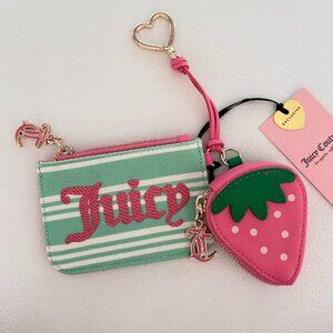 JUICY COUTURE JUICY PARADISE MINI BUNDLE WALLET RETRO GREEN PINK STRAWBERRY BAG